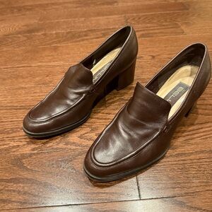 Bellini Shoes Womens Size 7M Brown Leather Loafer Pumps Block Heels- Slip on